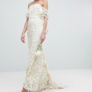 ASOS Bandeau Wedding Maxi Dress in Floral Lace